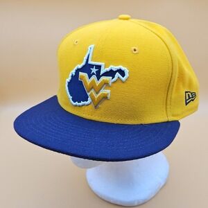West Virginia Mountaineers Hat Cap New Era Fitted Size 7 1/4 Yellow Blue State